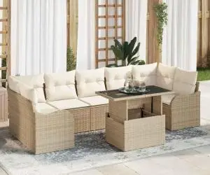 Set de sofa de grădină vidaXL 8 Piese cu Perne Bej Poli Ratan