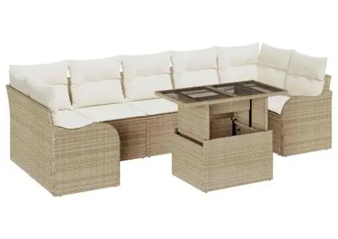 Set de sofa de grădină 8 Piese cu Perne Bej Poli Ratan - 2/5