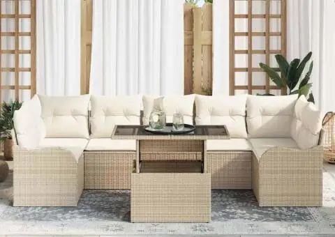 Set de sofa de grădină 8 Piese cu Perne Bej Poli Ratan - 3/5