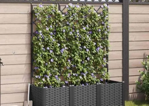 Jardiniere de grădină cu spalier, 3 buc., negru, 120x40x143 cm - 1/5