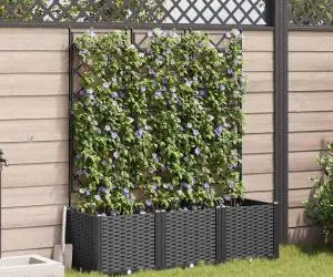 Jardiniere de grădină cu spalier, 3 buc., negru, 120x40x143 cm