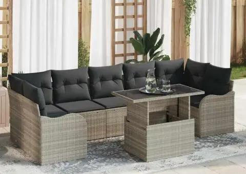 Set de canapea cu 8 piese cu perne gri deschis din poli-ratan - 1/5