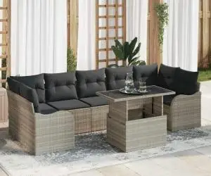 Set de canapea vidaXL cu 8 piese cu perne gri deschis din poli-ratan