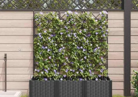 Jardiniere de grădină cu spalier, 3 buc., negru, 120x40x143 cm - 3/5