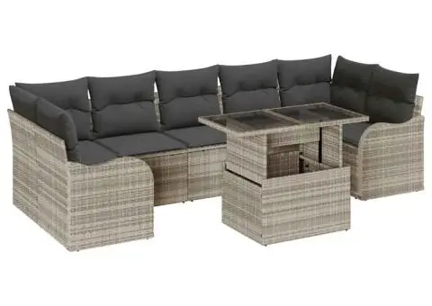 Set de canapea cu 8 piese cu perne gri deschis din poli-ratan - 2/5