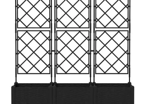 Jardiniere de grădină cu spalier, 3 buc., negru, 120x40x143 cm - 4/5