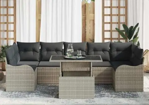 Set de canapea cu 8 piese cu perne gri deschis din poli-ratan - 3/5