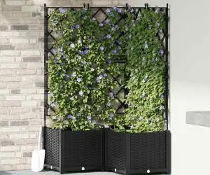 Jardiniere de grădină cu spalier, 3 buc., negru, 80x80x143 cm