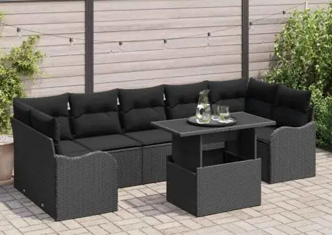 Set de 8 Piese de Sofa de Grădină cu Perne Negru Poliratan - 1/5