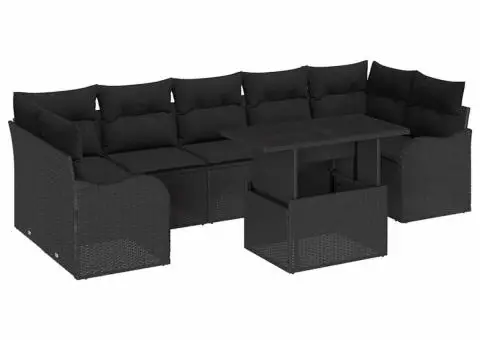 Set de 8 Piese de Sofa de Grădină cu Perne Negru Poliratan - 2/5