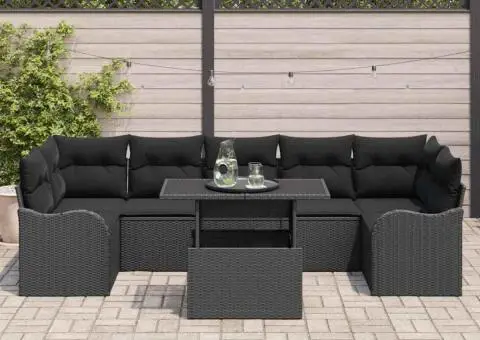 Set de 8 Piese de Sofa de Grădină cu Perne Negru Poliratan - 3/5