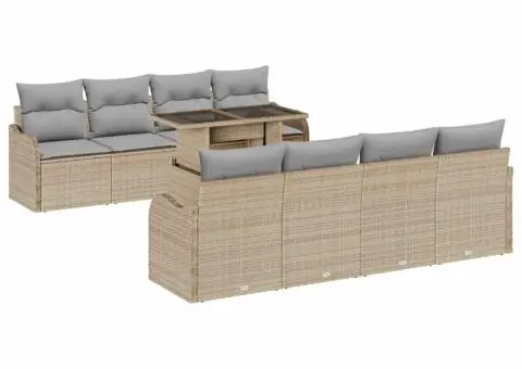 Set canapea grădină 9 piese cu perne ratan poliester bej - 5/5