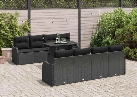 Set canapea grădină cu 9 piese perne Poliratan Negru - 1/5