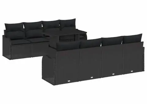 Set canapea grădină cu 9 piese perne Poliratan Negru - 2/5