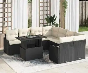 Set Canapele Grădină 9 Piese cu Perne Ratan Poli Negru