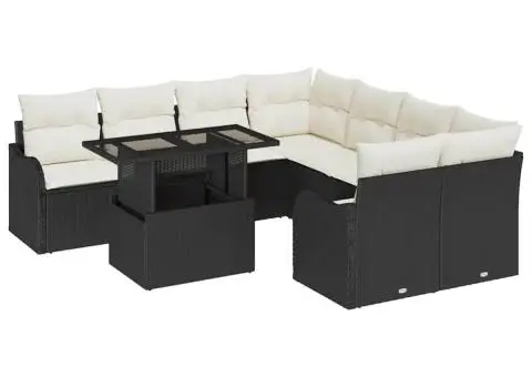 Set Canapele Grădină 9 Piese cu Perne Ratan Poli Negru - 2/5