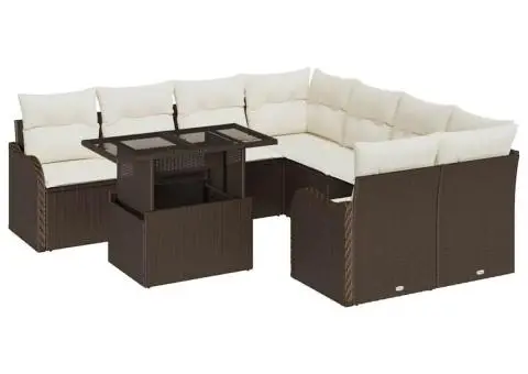 Set canapea grădină 9 Piese cu Perne Poliratan Maro - 2/5