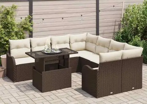Set canapea grădină 9 Piese cu Perne Poliratan Maro - 3/5