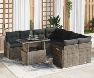 Set sofa 9 piese grădină cu perne gri poliratan