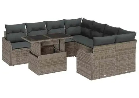 Set sofa 9 piese grădină cu perne gri poliratan - 2/5