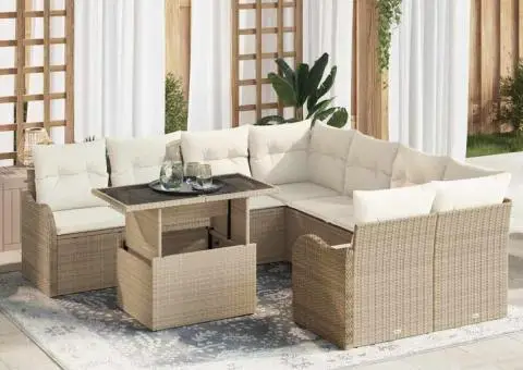 Set de Sofa pentru Grădină cu Perne Bej Poly Rattan - 1/5