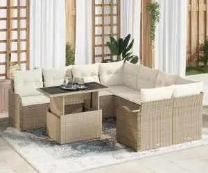 Set de Sofa pentru Grădină cu Perne Bej Poly Rattan