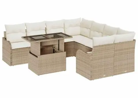 Set de Sofa pentru Grădină cu Perne Bej Poly Rattan - 2/5