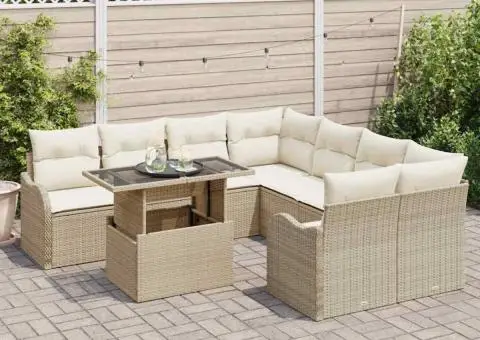 Set de Sofa pentru Grădină cu Perne Bej Poly Rattan - 3/5