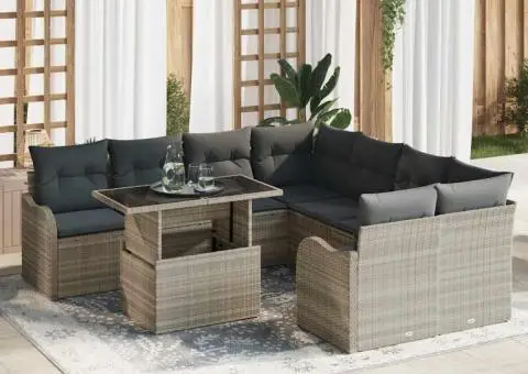 Set de canapele pentru grădină cu perne gri deschis din ratan poli 9 piese - 1/5