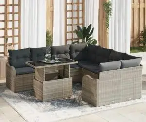 Set de canapele pentru grădină cu perne gri deschis din ratan poli 9 piese