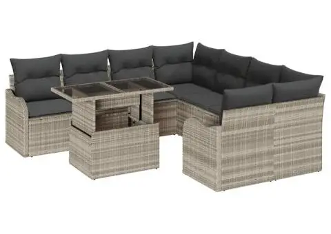 Set de canapele pentru grădină cu perne gri deschis din ratan poli 9 piese - 2/5