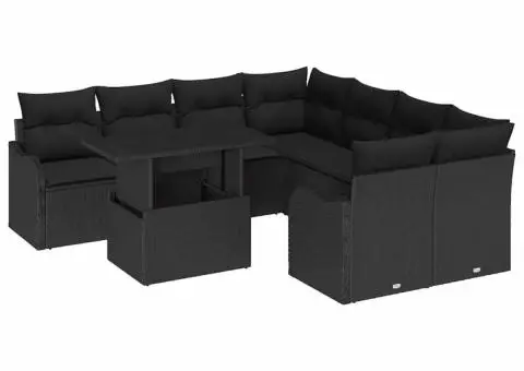 Set de canapea grădină cu 9 piese cu perne Ratan Poly Negru - 2/5