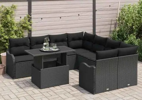 Set de canapea grădină cu 9 piese cu perne Ratan Poly Negru - 3/5