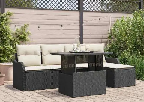 Set Canapea Grădină 6 Piese cu Perne Negru Ratan Poly - 1/5