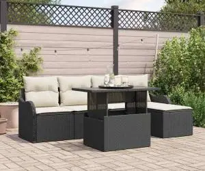 Set Canapea Grădină 6 Piese cu Perne Negru Ratan Poly