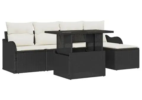 Set Canapea Grădină 6 Piese cu Perne Negru Ratan Poly - 2/5