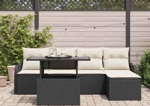 Set Canapea Grădină 6 Piese cu Perne Negru Ratan Poly - 3/5