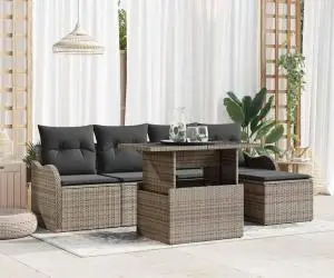 Set de Sofa de Grădină vidaXL cu 6 Piese cu Perne Gri Poli Ratan