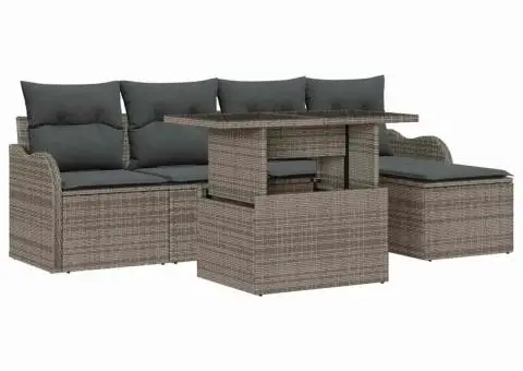 Set de Sofa de Grădină cu 6 Piese cu Perne Gri Poli Ratan - 2/5