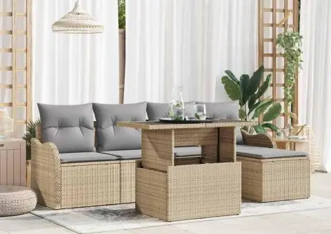 Set de canapea de grădină cu 6 piese și perne Bej Ratan Poliester - 1/5