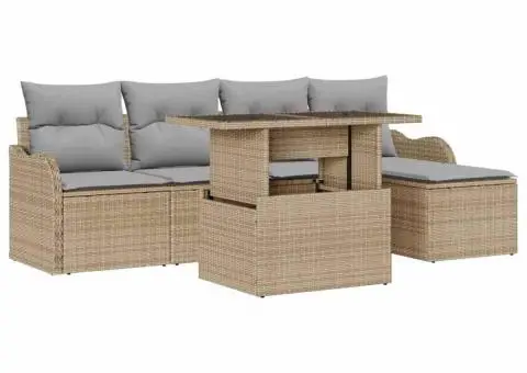 Set de canapea de grădină cu 6 piese și perne Bej Ratan Poliester - 2/5