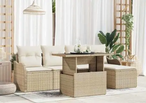 Set canapea pentru grădină 6 piese cu perne bej din ratan poli - 1/5