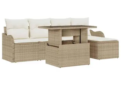 Set canapea pentru grădină 6 piese cu perne bej din ratan poli - 2/5