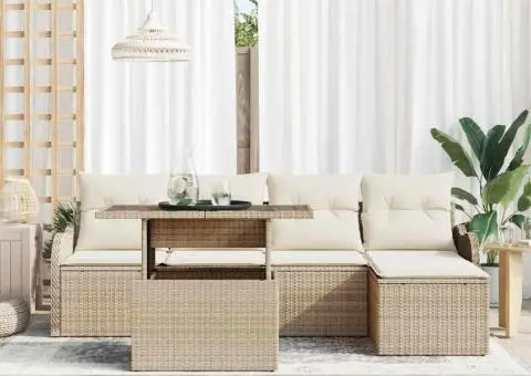 Set canapea pentru grădină 6 piese cu perne bej din ratan poli - 3/5