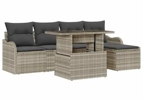 Set Canapea Grădină cu Perne Gri Deschis Poliratan - 2/5