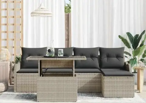 Set Canapea Grădină cu Perne Gri Deschis Poliratan - 3/5