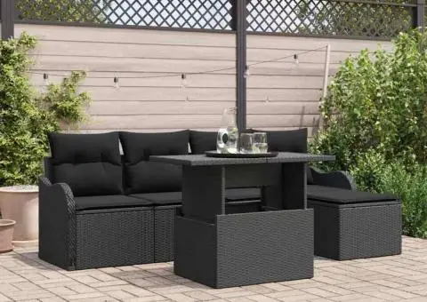 Set Canapele Grădină cu Perne Ratan Negru Poliester - 1/5