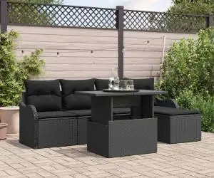 Set Canapele Grădină vidaXL cu Perne Ratan Negru Poliester