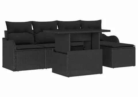 Set Canapele Grădină cu Perne Ratan Negru Poliester - 2/5