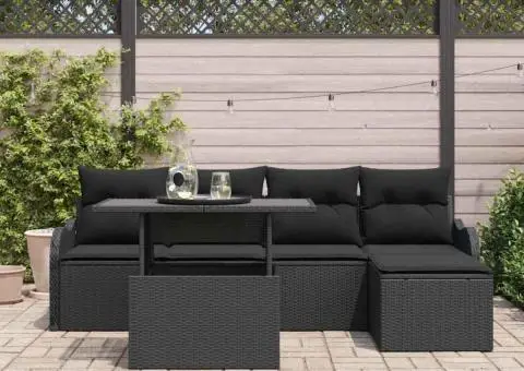 Set Canapele Grădină cu Perne Ratan Negru Poliester - 3/5